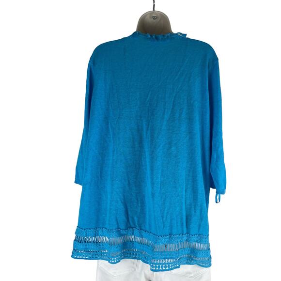 Chico's Linen Blend Tassel Trim Open Front Cardigan Lace Hem Size XLP - Picture 8 of 10